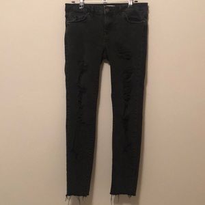 Forever 21 distressed/ripped raw hem black jeans